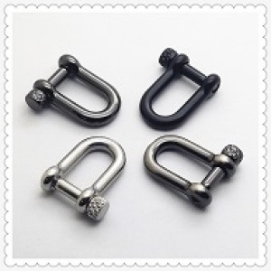 D-Schnalle / Karabiner 8mm, Metall ancient silver knurled Pin
